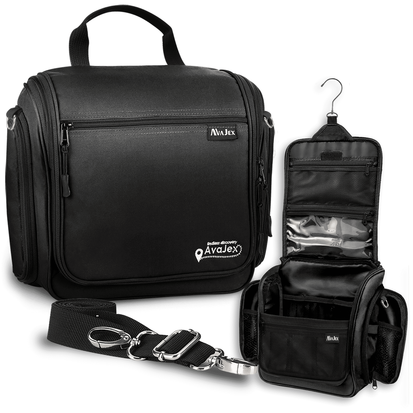 AvaJex Extra Large Travel Toiletry Bag Jet Black AvaJex Extra Large Travel Toiletry Bag Jet Black