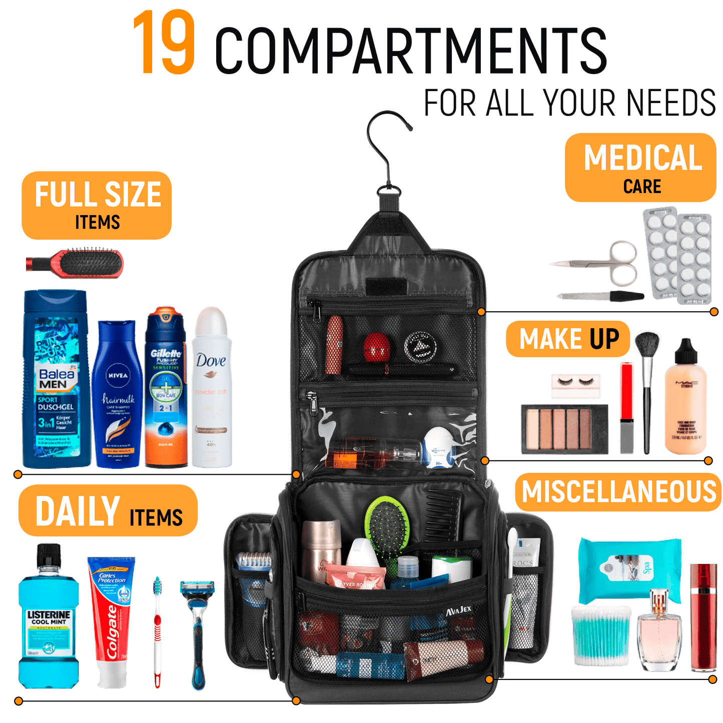 AvaJex Large Travel Toiletry Bag