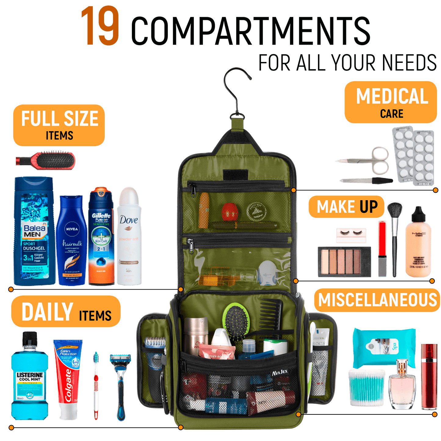AvaJex Large Travel Toiletry Bag