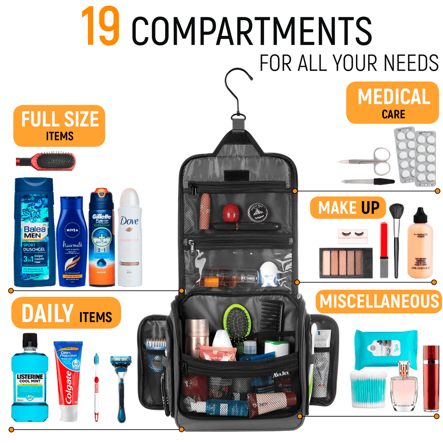 AvaJex Large Travel Toiletry Bag