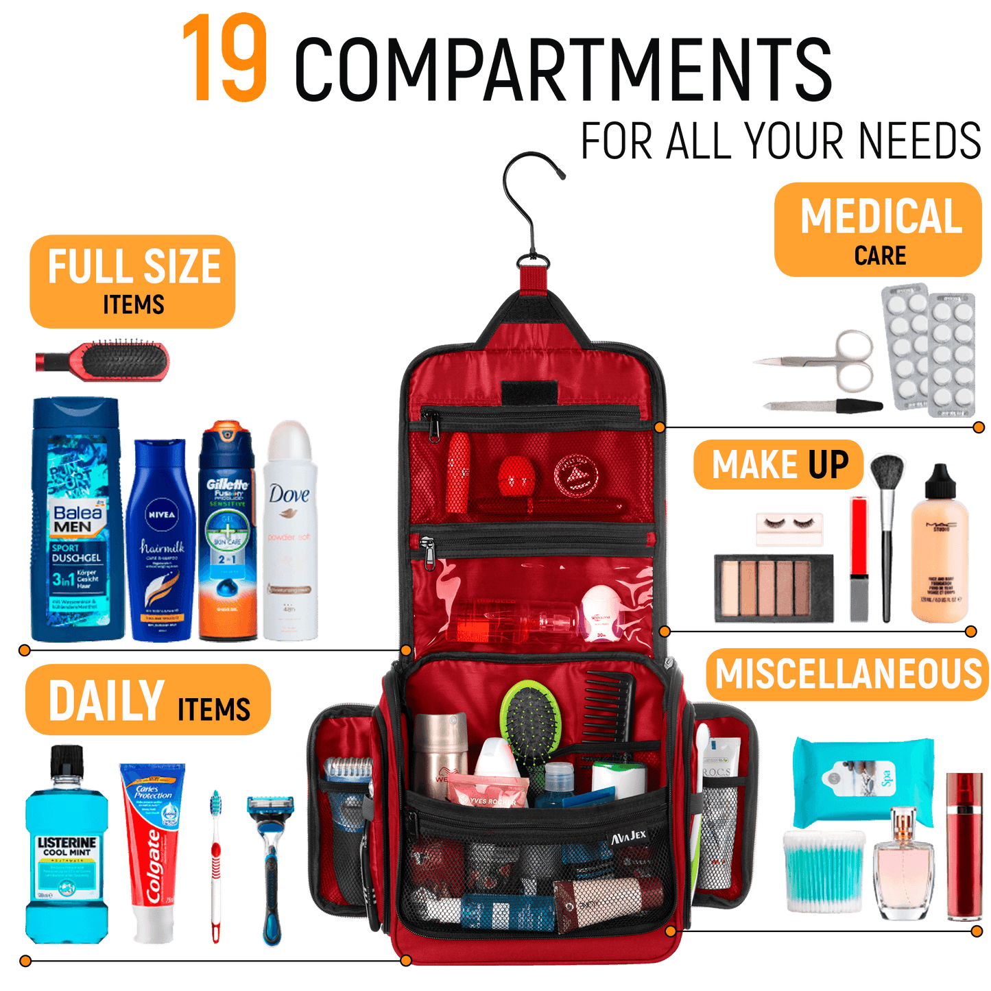 AvaJex Large Travel Toiletry Bag