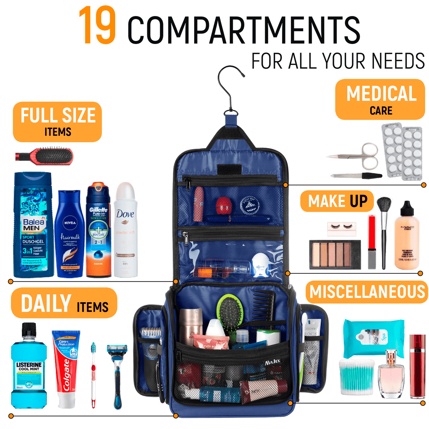AvaJex Large Travel Toiletry Bag