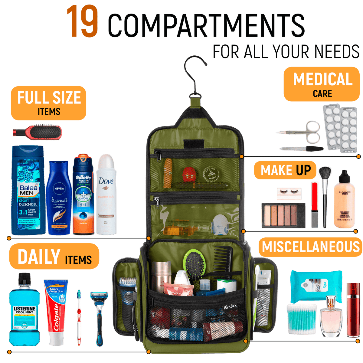 AvaJex Large Travel Toiletry Bag
